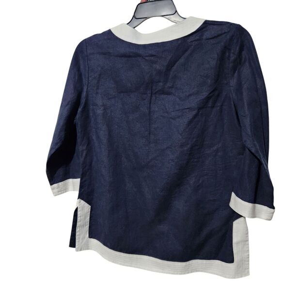 Jones New York Linen Blouse Size Medium Navy Blue Color 100% Linen - Picture 3 of 10